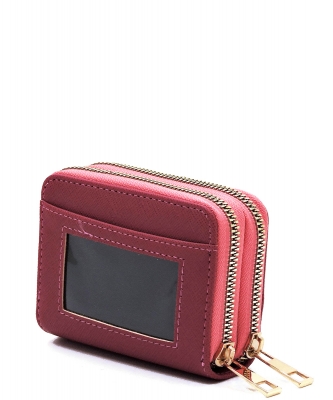 Double Zip Accordion Card Holder Wallet SA014 WINE